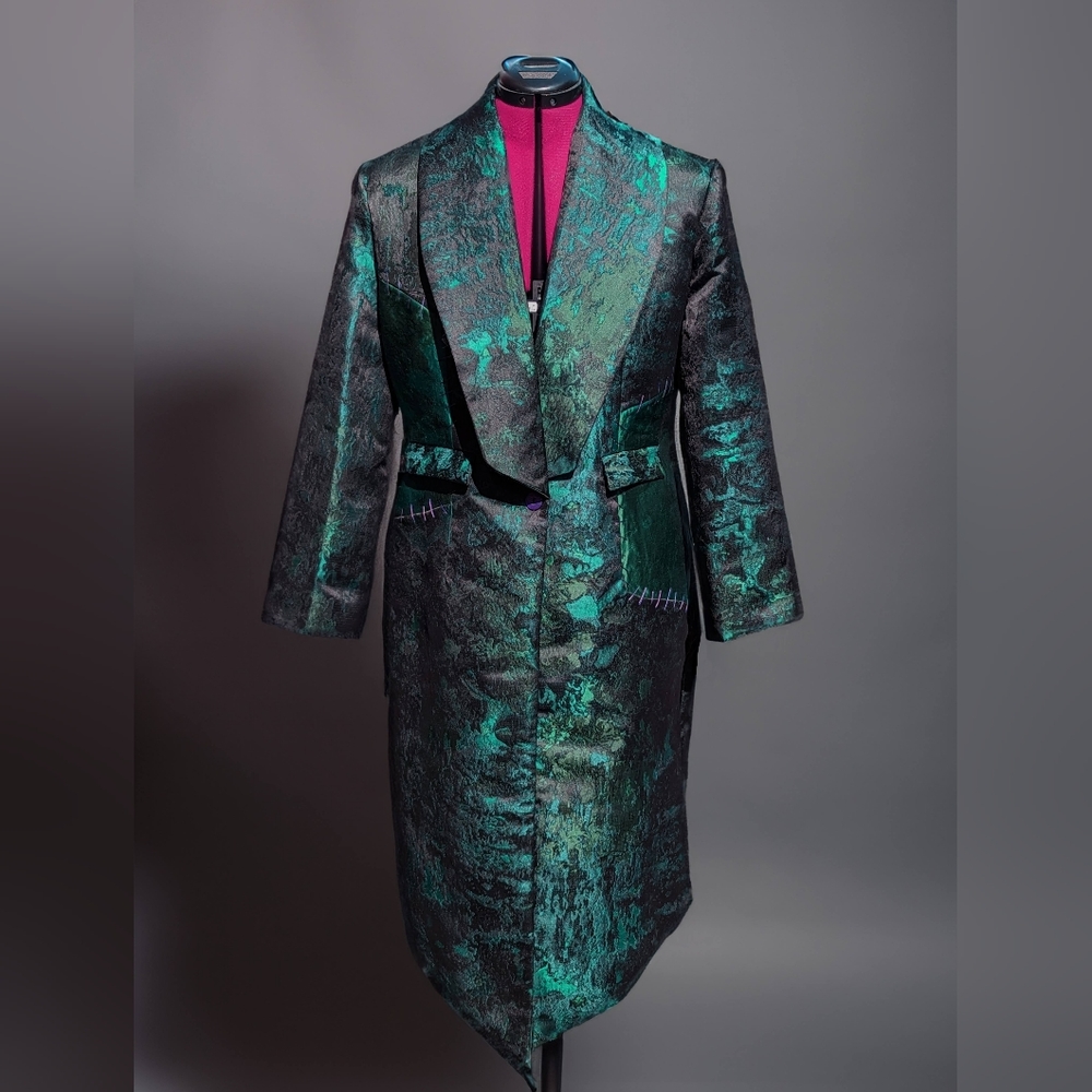 Long green brocade coat